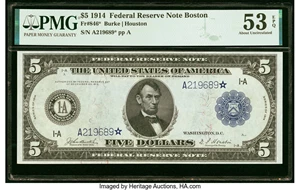 image for: Fr. 846* $5 1914 Federal Reserve Star Note PMG About Uncirculated 53 EPQ....