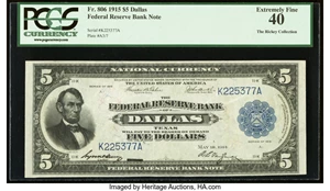 image for: Fr. 806 $5 1915 Federal Reserve Bank Note PCGS Extremely Fine 40....