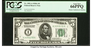 image for: Fr. 1951-A $5 1928A Federal Reserve Note. PCGS Gem New 66PPQ....