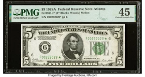 image for: Fr. 1951-F* $5 1928A Federal Reserve Star Note. PMG Choice Extremely Fine 45....