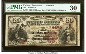 image for: Pulaski, TN - $20 1882 Brown Back Fr. 499 The Citizens National Bank Ch. # (S)4679 PMG Very Fine 30....