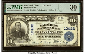 image for: Haviland, OH - $10 1902 Plain Back Fr. 630 The Farmers National Bank Ch. # 10436 PMG Very Fine 30....