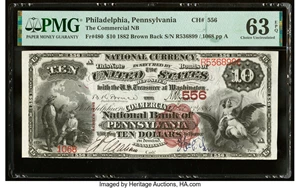 image for: Philadelphia, PA - $10 1882 Brown Back Fr. 480 The Commercial National Bank of Pennsylvania Ch. # 556 PMG Choice Uncirculated ...