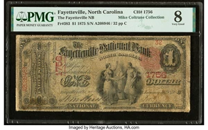 image for: Fayetteville, NC - $1 1875 Fr. 383 The Fayetteville National Bank Ch. # 1756 PMG Very Good 8....