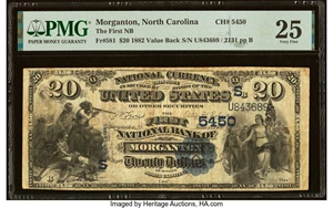 image for: Morganton, NC - $20 1882 Value Back Fr. 581 The First National Bank Ch. # (S)5450 PMG Very Fine 25....