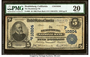 image for: Healdsburg, CA - $5 1902 Plain Back Fr. 602 The Healdsburg National Bank Ch. # (P)10204 PMG Very Fine 20....