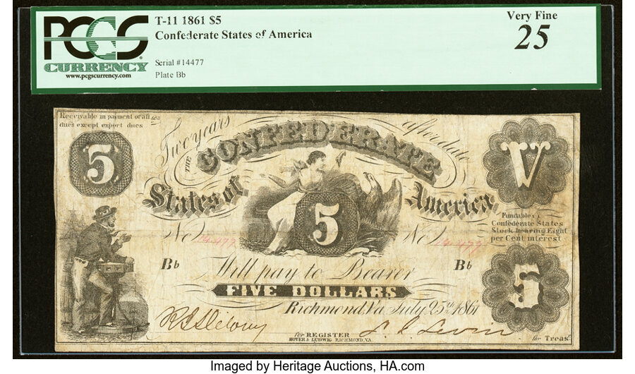 image for: T11 $5 1861 PF-5 Cr. 45. PCGS Very Fine 25....