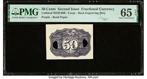 image for: Similar to Milton 2E50R.1C Experimental Negative Essay Back 50¢ Second Issue PMG Gem Uncirculated 65 EPQ....
