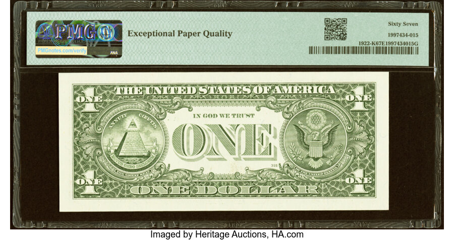 image for: Radar-Rotator Serial Number 88088088 Fr. 1922-K $1 1995 Federal Reserve Note. PMG Superb Gem Unc 67 EPQ....