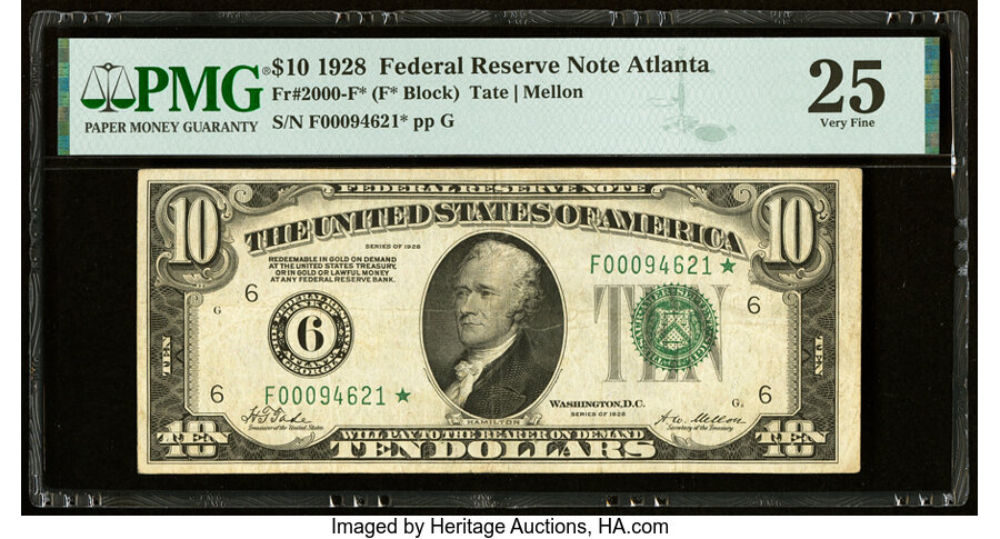 image for: Fr. 2000-F* $10 1928 Federal Reserve Star Note. PMG Very Fine 25....