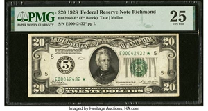 image for: Fr. 2050-E* $20 1928 Federal Reserve Star Note. PMG Very Fine 25....
