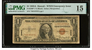image for: Fr. 2300* $1 1935A Hawaii Silver Certificate Star. PMG Choice Fine 15....