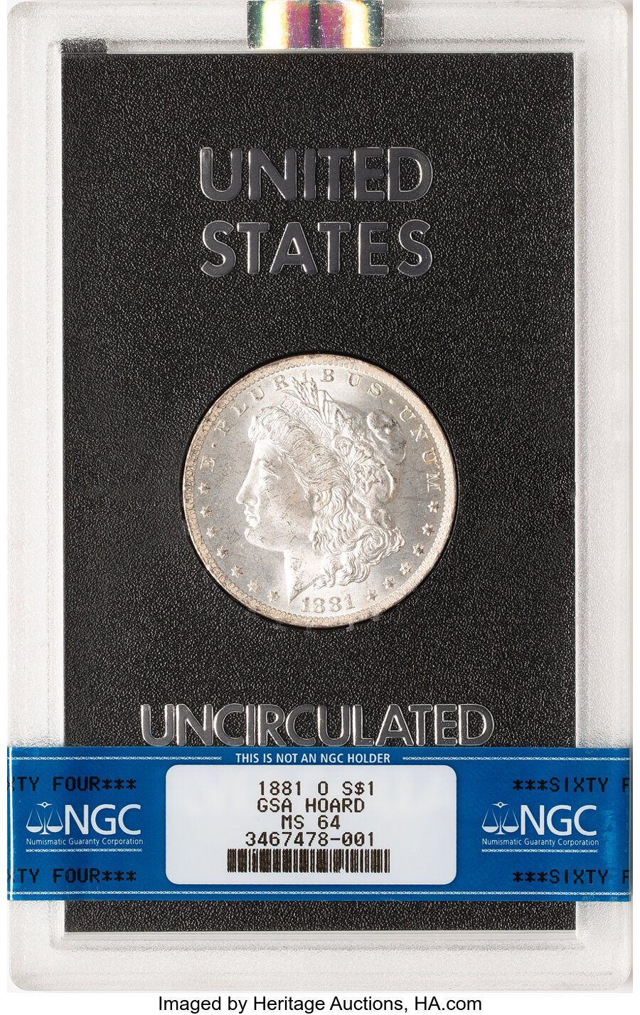 image for: 1881-O $1 GSA MS64 NGC. NGC Census: (59/9).  Mintage 5,708,000. ...