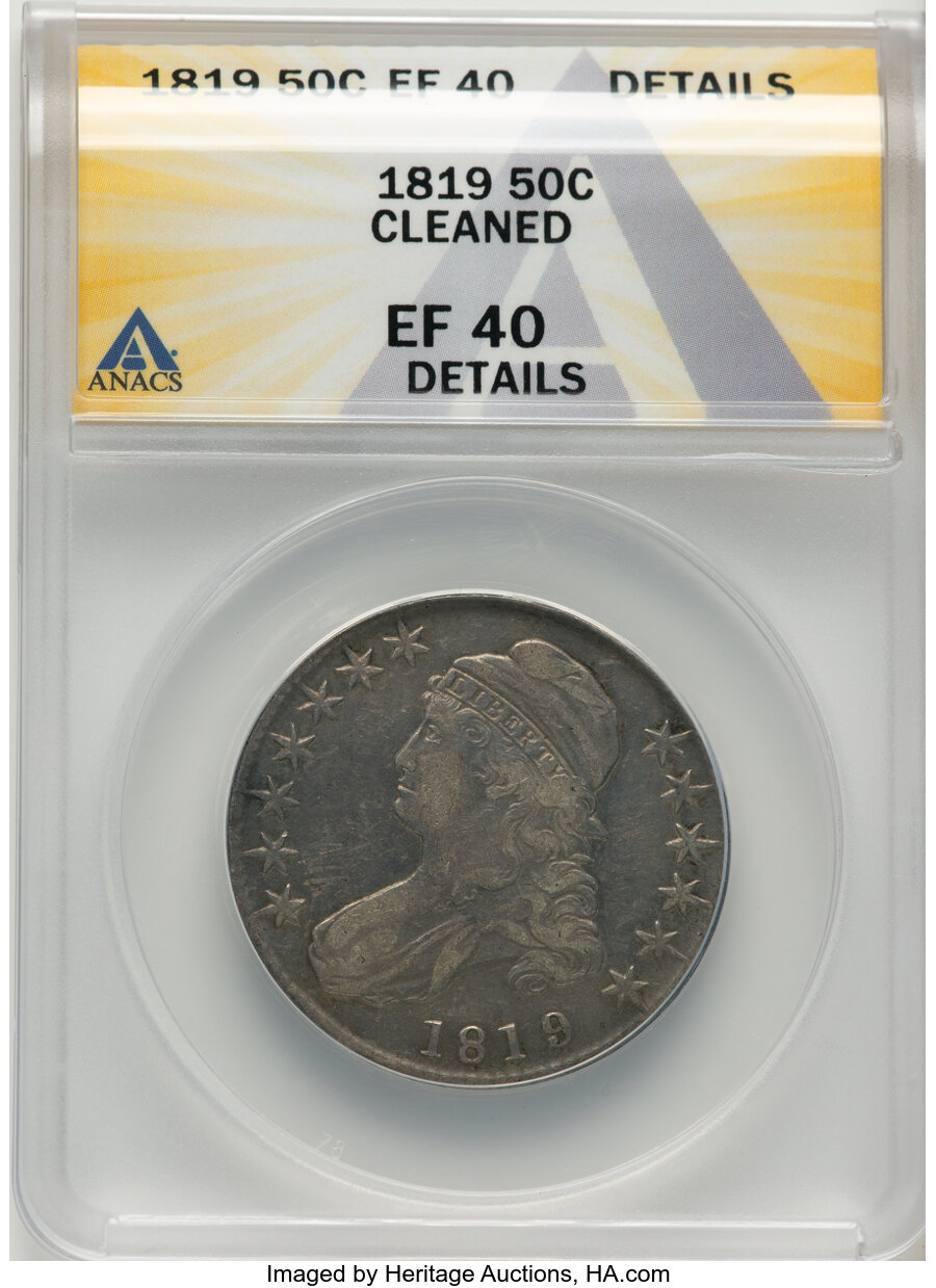 image for: 1819/8 50C Large 9, O-102, R.1 -- Cleaned -- ANACS Details. XF40.  Mintage 2,208,000....