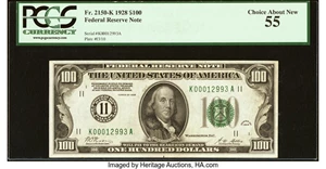image for: Fr. 2150-K $100 1928 Federal Reserve Note. PCGS Choice About New 55....