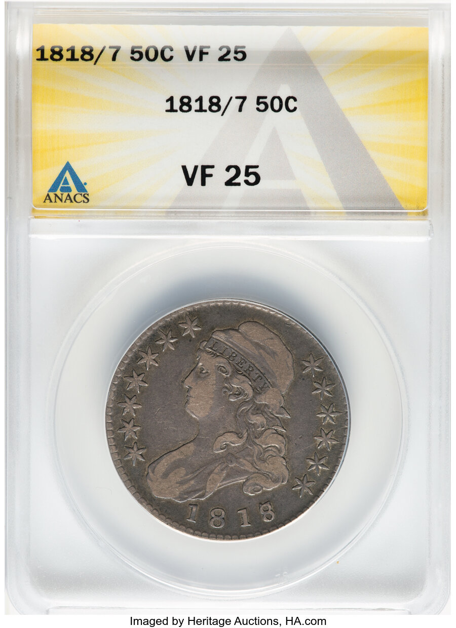 image for: 1818/7 50C Large 8, O-101, R.1, VF25 ANACS.  Mintage 1,960,322....