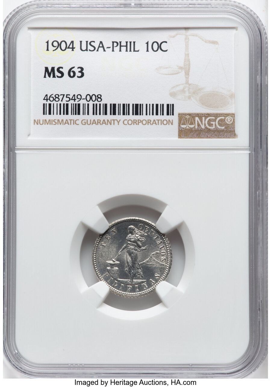 image for: 1904 10C Philippines 10 Centavos MS63 NGC. NGC Census: (26/57)....