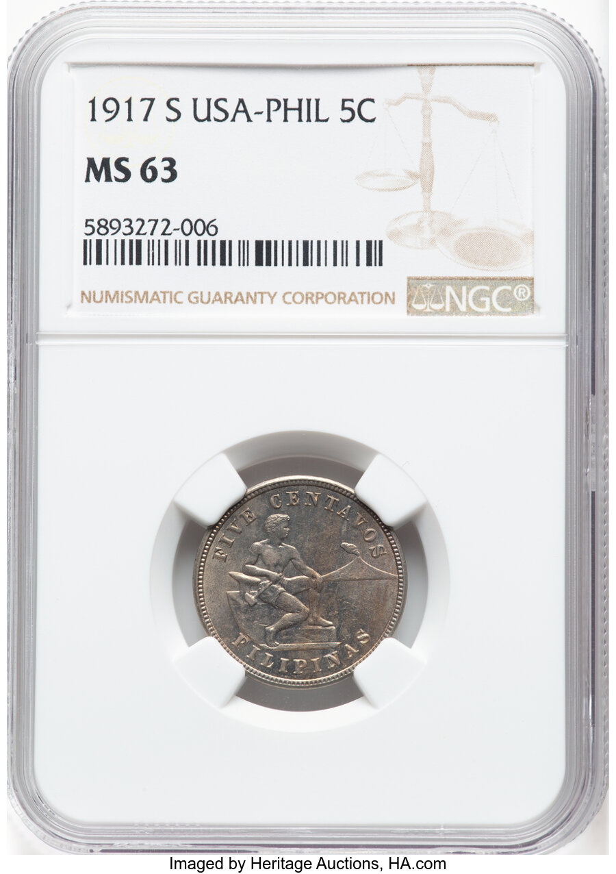 image for: 1917-S 5C Philippines 5 Centavos MS63 NGC. NGC Census: (0/0).  ...