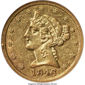 image for: 1846-C $5 AU55 NGC. Winter-1....