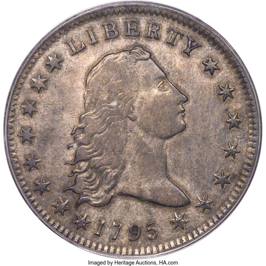 image for: 1795 $1 Flowing Hair, Two Leaves, B-4, BB-14, R.4, VF35 PCGS. CAC....