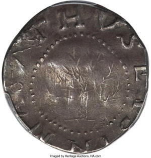 image for: 1652 Oak Tree Shilling, IN at Bottom, Noe-7, W-480, Salmon 5-D, R.5, AU58 PCGS....