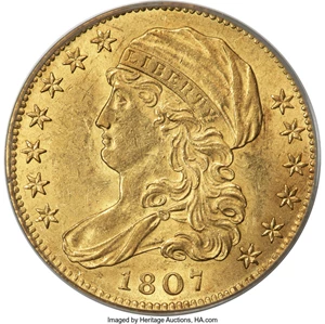 image for: 1807 $5 Bust Left, BD-8, R.2, MS63 PCGS. CAC....