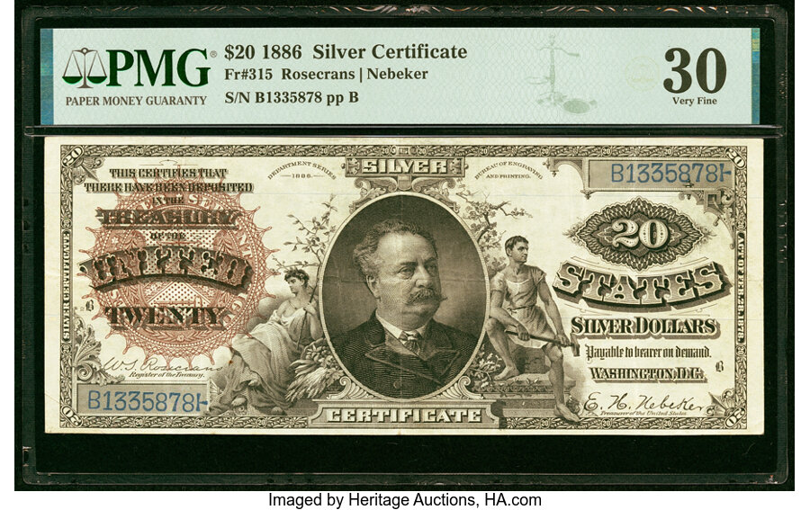 image for: Fr. 315 $20 1886 Silver Certificate PMG Very Fine 30....