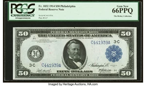 image for: Fr. 1032 $50 1914 Federal Reserve Note PCGS Gem New 66PPQ....