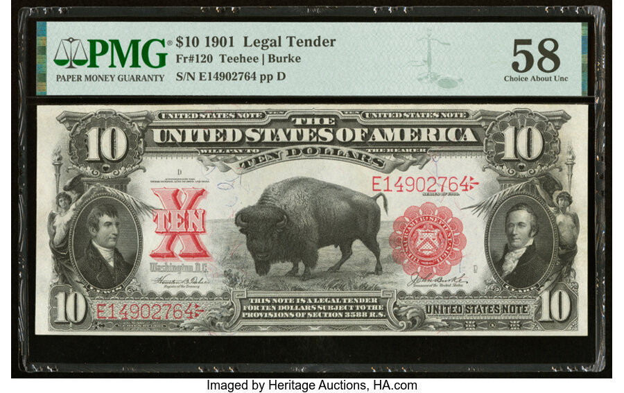 image for: Fr. 120 $10 1901 Legal Tender PMG Choice About Unc 58....