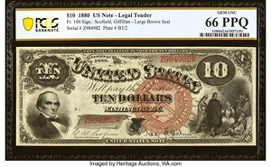 image for: Fr. 100 $10 1880 Legal Tender PCGS Banknote Gem Unc 66 PPQ....