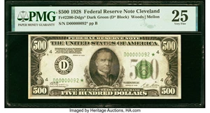 image for: Fr. 2200-D* $500 1928 Federal Reserve Star Note. PMG Very Fine 25....