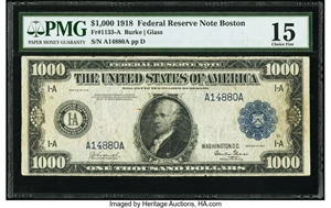 image for: Fr. 1133-A $1,000 1918 Federal Reserve Note PMG Choice Fine 15....
