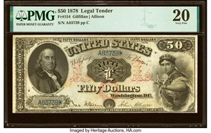 image for: Fr. 154 $50 1878 Legal Tender PMG Very Fine 20....