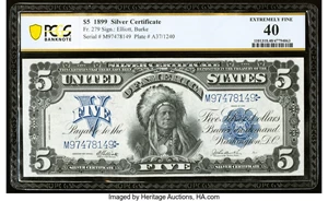 image for: Fr. 279 $5 1899 Silver Certificate PCGS Banknote Extremely Fine 40....