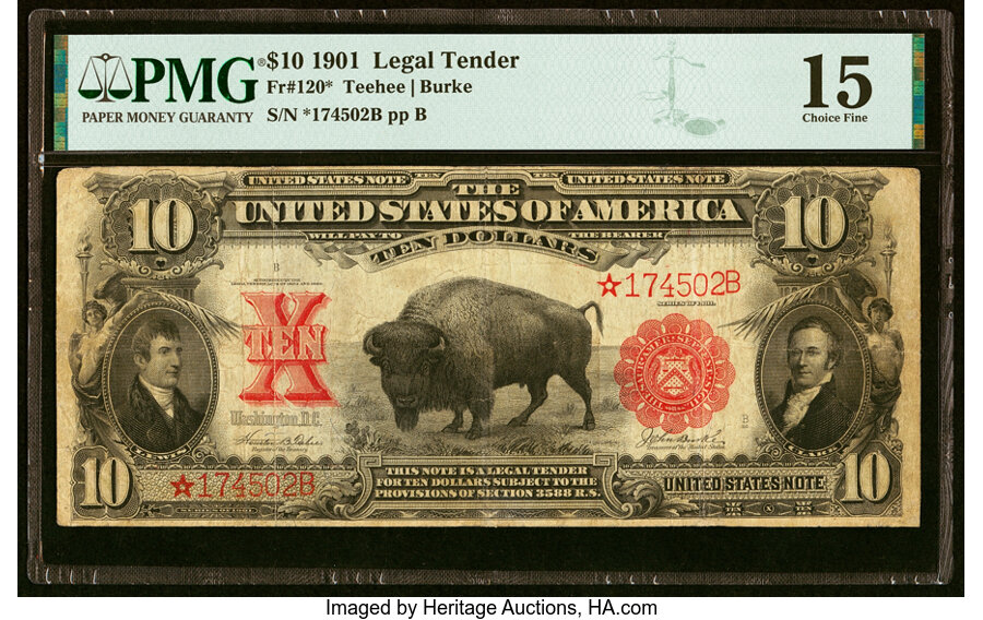 image for: Fr. 120* $10 1901 Legal Tender Star PMG Choice Fine 15....