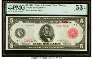 image for: Fr. 838a $5 1914 Red Seal Federal Reserve Note PMG About Uncirculated 53 EPQ....