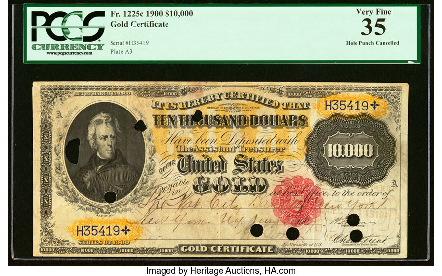 image for: Fr. 1225c $10,000 1900 Gold Certificate PCGS Very Fine 35....