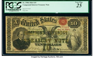 image for: Fr. 190b $10 1864 Compound Interest Treasury Note PCGS Very Fine 25....