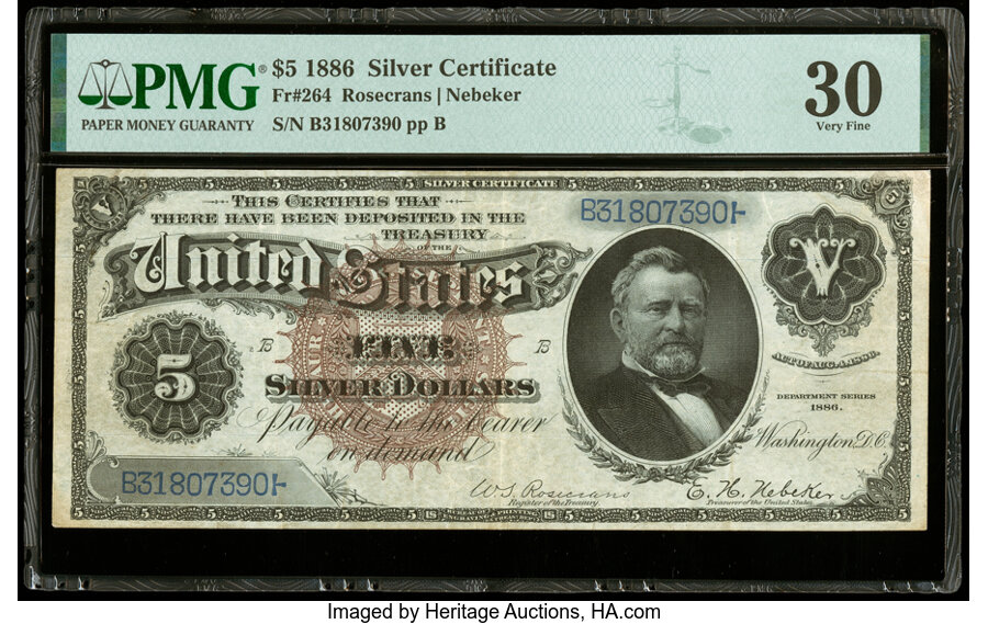 image for: Fr. 264 $5 1886 Silver Certificate PMG Very Fine 30....