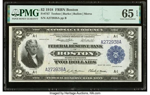 image for: Fr. 747 $2 1918 Federal Reserve Bank Note PMG Gem Uncirculated 65 EPQ....