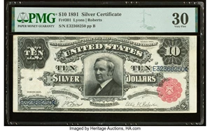 image for: Fr. 301 $10 1891 Silver Certificate PMG Very Fine 30....