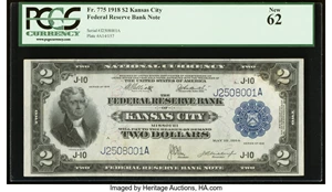 image for: Fr. 775 $2 1918 Federal Reserve Bank Note PCGS New 62....