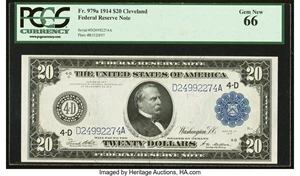 image for: Fr. 979a $20 1914 Federal Reserve Note PCGS Gem New 66....