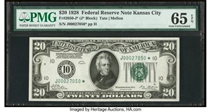 image for: Fr. 2050-J* $20 1928 Federal Reserve Star Note. PMG Gem Uncirculated 65 EPQ....
