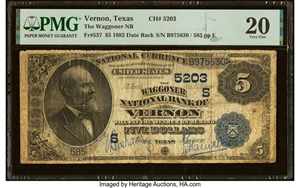 image for: Vernon, TX - $5 1882 Date Back Fr. 537 The Waggoner National Bank Ch. # (S)5203 PMG Very Fine 20....