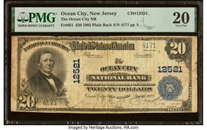 image for: Ocean City, NJ - $20 1902 Plain Back Fr. 661 The Ocean City National Bank Ch. # 12521 PMG Very Fine 20....