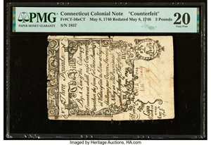 image for: Connecticut May 8, 1740 Redated May 8, 1746 £3 Contemporary Counterfeit PMG Very Fine 20....