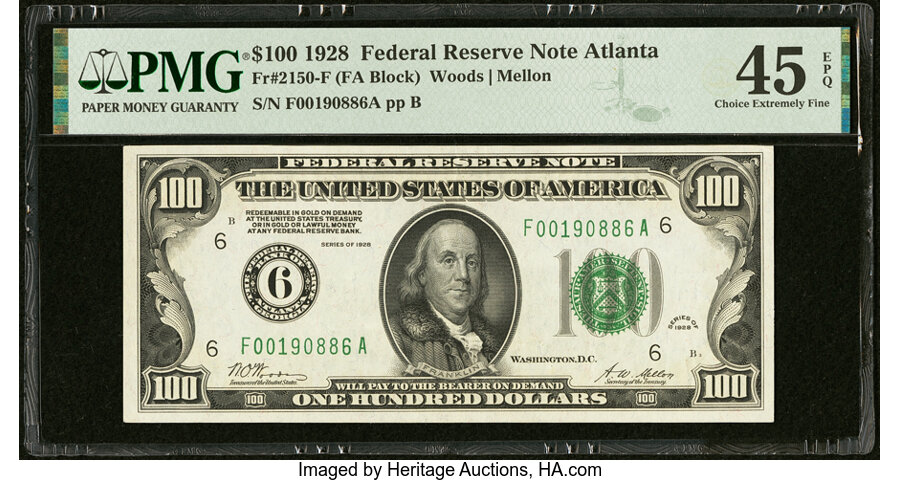 image for: Fr. 2150-F $100 1928 Federal Reserve Note. PMG Choice Extremely Fine 45 EPQ....