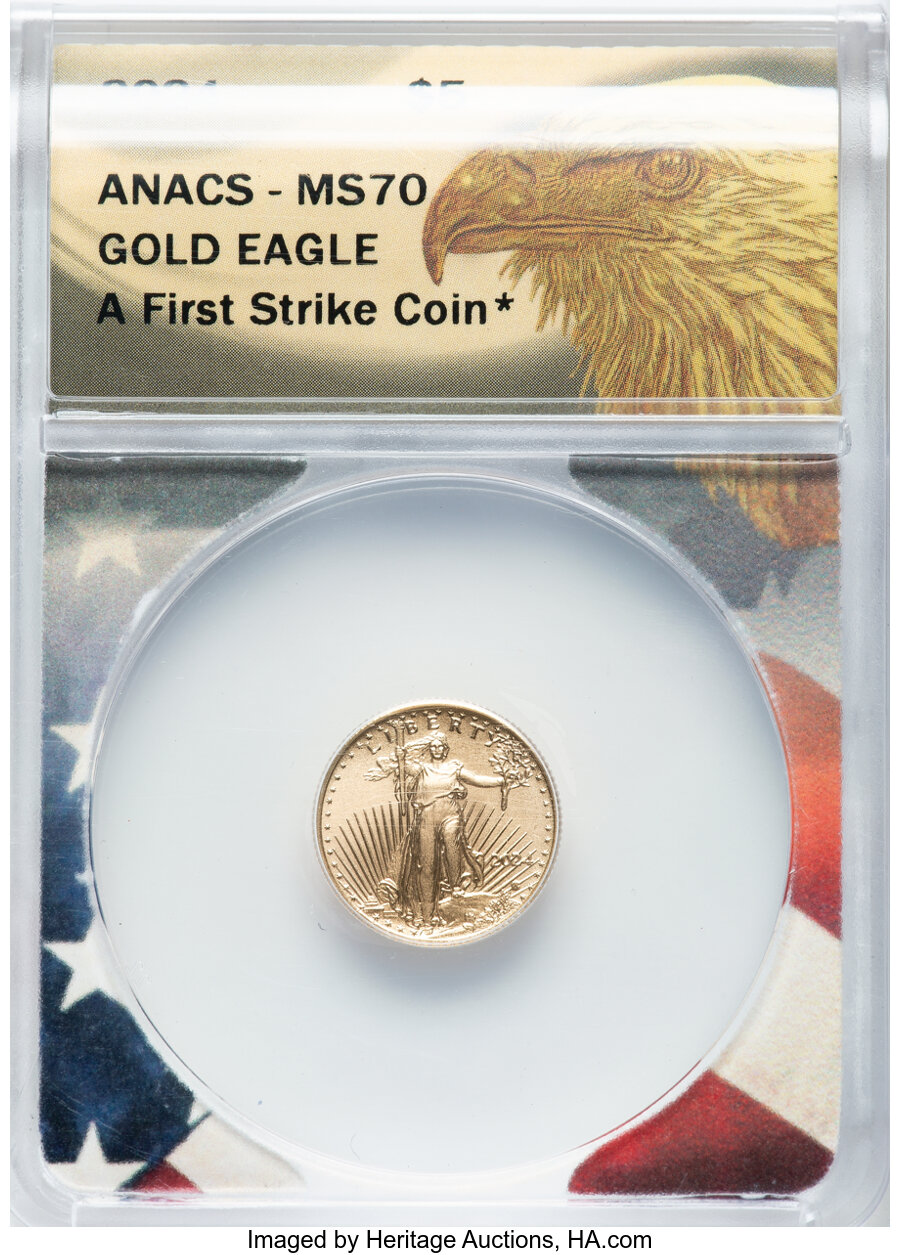 image for: 2024 $5 Tenth-Ounce Gold Eagle, A First Strike Coin, MS70 ANACS....