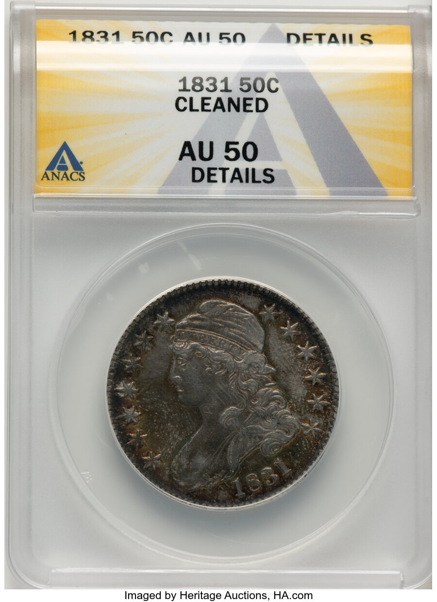 image for: 1831 50C O-110, R.2 -- Cleaned -- ANACS Details. AU50.  Mintage 5,873,660....